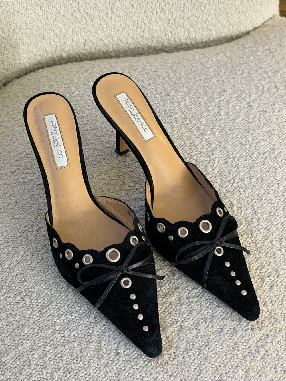 TONY BIANCO Black Suede Pointed Toe Mule Heels - Picture 3 of 10